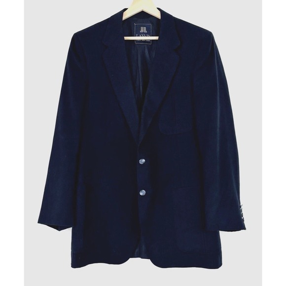 VTG Lanvin Luxury Men's Navy Blue Feather‎ Suede Blazer Sport Coat Jacket Sz 44